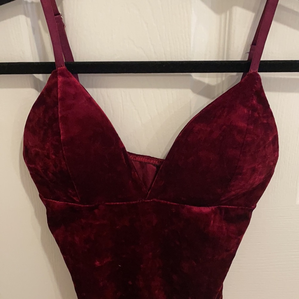 Burgundy velvet bodysuit
